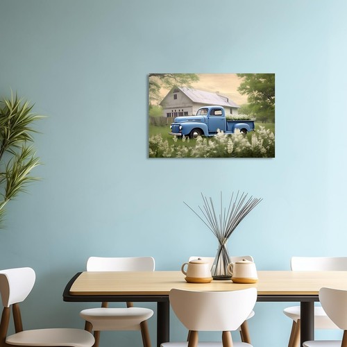 QIXIANG Farmhouse Blue Truck Canvas Wall Art for Bedroom Decor Country Old Ba... - Picture 4 of 6