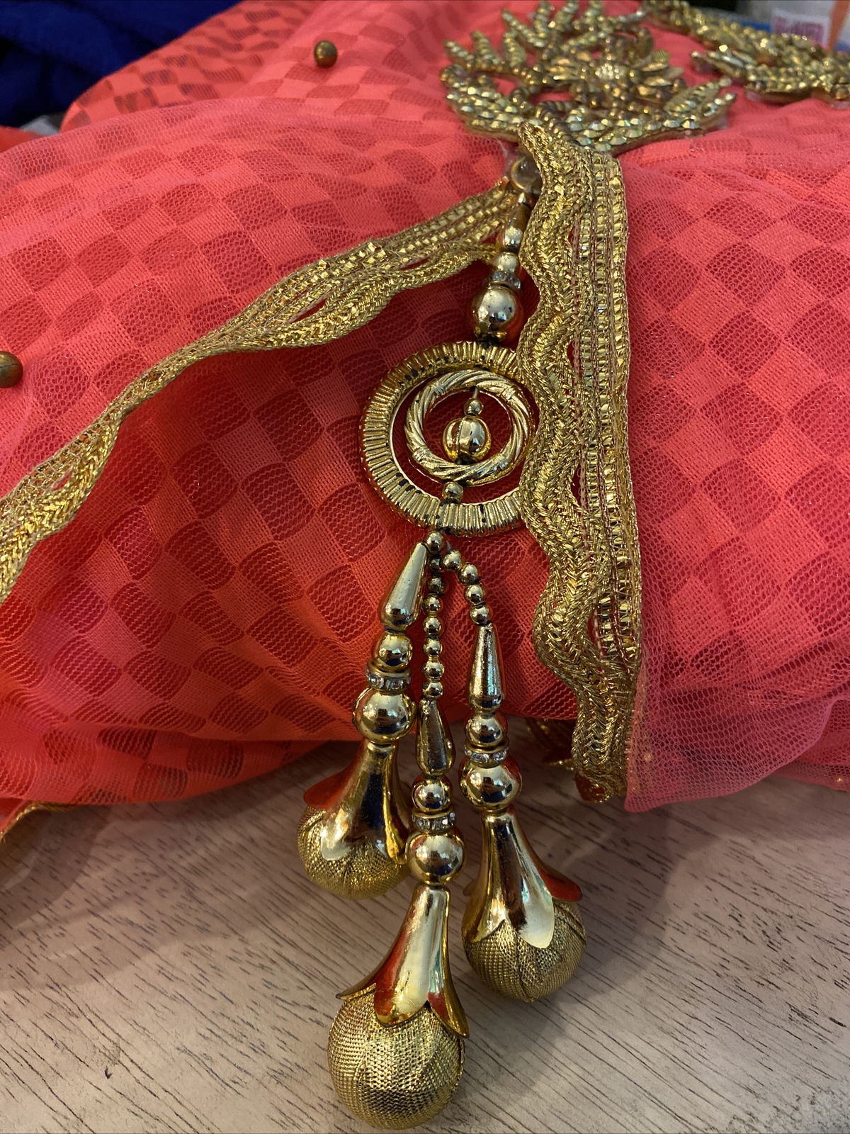 Red Gold Beaded/Roped/Trim Gown Indian Pakistani Dres… Gem