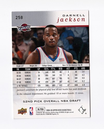 2008-09 Upper Deck #258 Darnell Jackson RC Cleveland Cavaliers Kansas - Picture 2 of 2