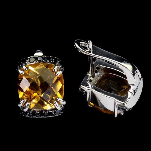 Sterling Silver Earrings Citrine Spinel Genuine Natural Mined Gems Stud Design - Picture 3 of 24