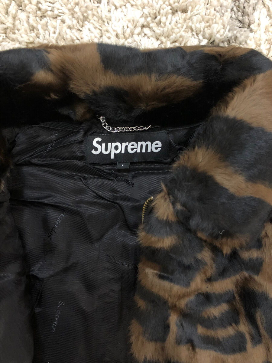 DS New Supreme Faux Fur Repeater Bomber Brown Black Box Logo DS New Supreme Faux Fur Repeater Bomber Brown Black Box Logo