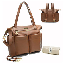 Stylish Leather Diaper Bag Tote Backpack with 11 Pockets Changing Pad