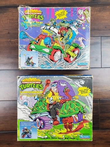 Vtg 1990 TMNT Wacky Action Vehicle Empty Box Lot Toilet Taxi Sludgemobile