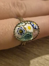 Sterling Silver Millefiori Glass Adjustable Ring
