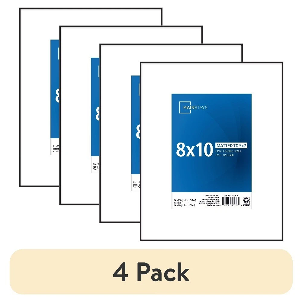 4 Pack 5x7 Picture Frame Black Front Loading 8x10 Matted Wall or Tabletop Photo