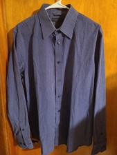 Express Design Studio Blue Long Sleeves Button Up Stripes Shirt L Large 16 16.5
