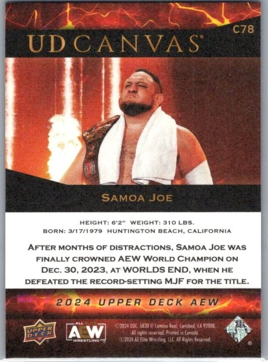 2024 Upper Deck AEW #C78 Samoa Joe UD Canvas - Image 2 of 2