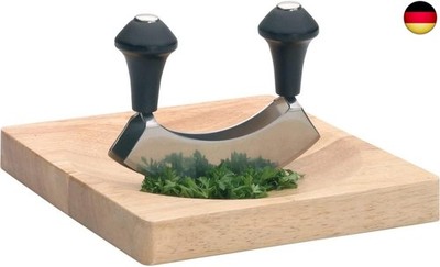 KitchenCraft Mezzaluna Hackmesser und Holzschneidebrett, Edelstahl-Doppelklingen