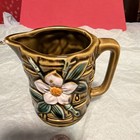 Vintage Ceramic Floral Pitcher Glazed Brown Green White Yellow Round — photo 2