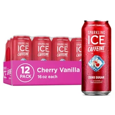 Sparkling Ice Caffeine Cherry Vanilla, Zero Sugar, 16oz Cans, 12ct