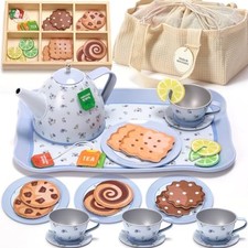 Kids Tea Party Set for Little Girl, Tea Sets for Toddler Pretend Play Food Blue