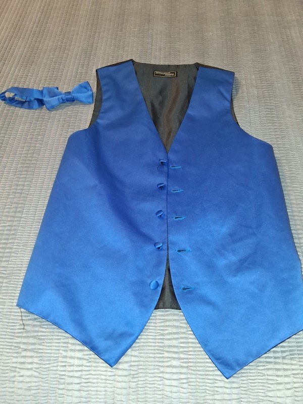 New Men's Formal Vest Tuxedo Waistcoat Royal blue with Bowtie wedding prom party