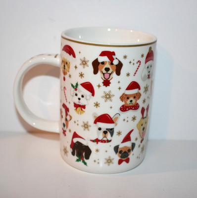 Easy Life Dog Theme Christmas Friend Santas Claus Hats Porcelain Coffee Mug 12Oz