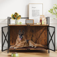 41 Inch Dog Crate Furniture with Cushion, Indoor Decorative Kennels with Lockabl