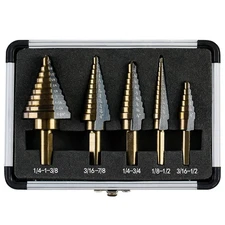 Step Drill Bits, 5PCS HSS Titanium Step Drill Bit Set, 50 Sizes High Speed Steel