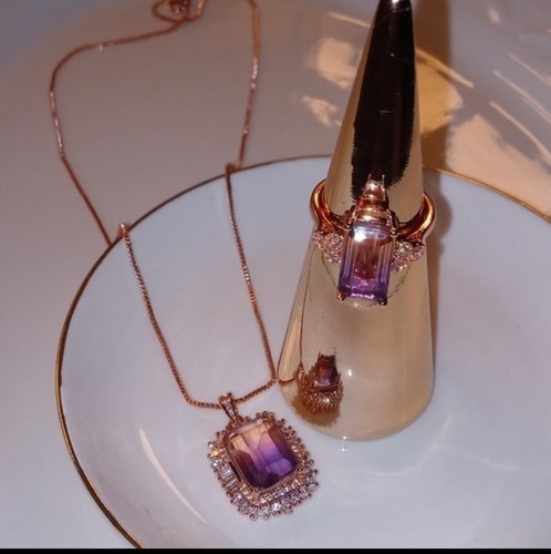 Necklace ring set gold plated Tourmaline,ring New - Picture 3 of 3