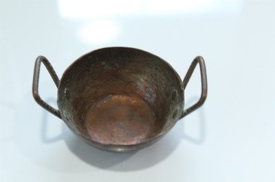 Vintage Melt Pot Solid Copper Bowl w/Handles Handmade 3'' Diameter x 1-3/8'' Tall