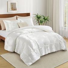 King Size Satin Comforter Set Ivory White, 3 Pieces Soft and Lightweight Silk Be