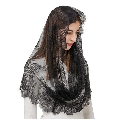 Holiberty Women Infinity Veil Floral Lace Catholic Chapel One Size, Black 