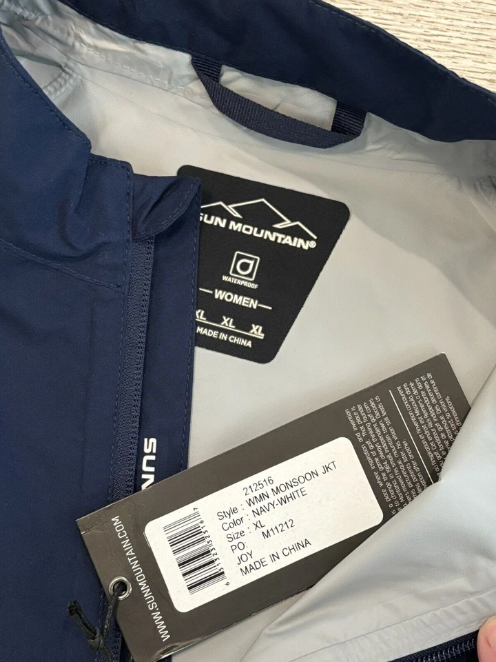 Chaqueta de lluvia Sun Mountain Monsoon XL para mujer Chaqueta de golf azul marino blanco nueva con etiquetas Foto 4 de 4