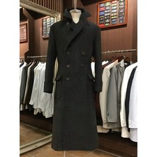Black Cashmere Men Overcoat Long Jacket Casual Business Double Breasted Coat