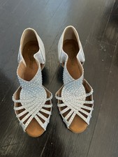Women s Ballroom Latin Dance Shoes Size 8.5 silver Rhinestone Heels Suede Sole