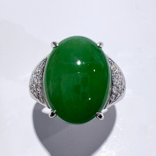 Pt900 Natural Jadeite Diamond Ring green 17.5 J11.55ct D0.312ct 13.2g