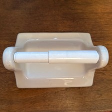 Vintage 50s Cream Glossy Finish Ceramic Toilet Paper Holder USA Tile F106 EUC