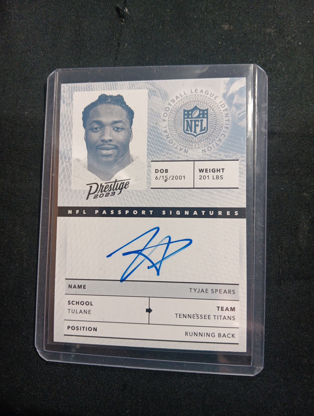 2023 Panini Prestige NFL Passport Signatures Tyjae Spears #NPS-TSS Titans