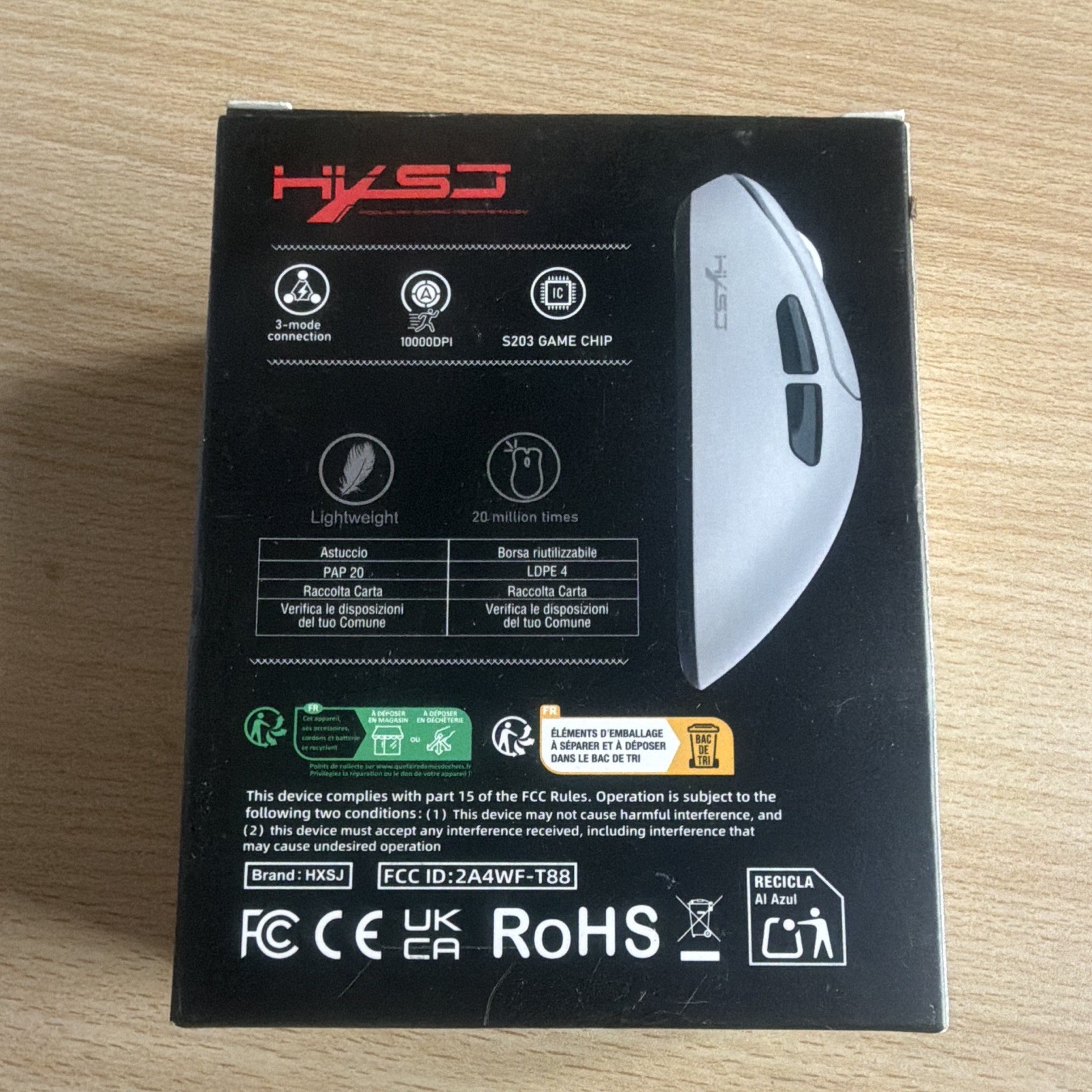 HXSJ T700 Wireless/Bluetooth/Wired Optical Gaming Mouse 10000 DPI 4 Button White image 3
