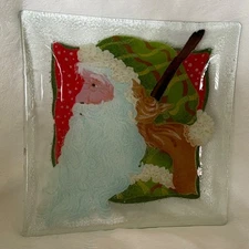 2006 Peggy Karr  10" Square St Nicholas / Santa - Cake Plate, Serving Dish, Tray