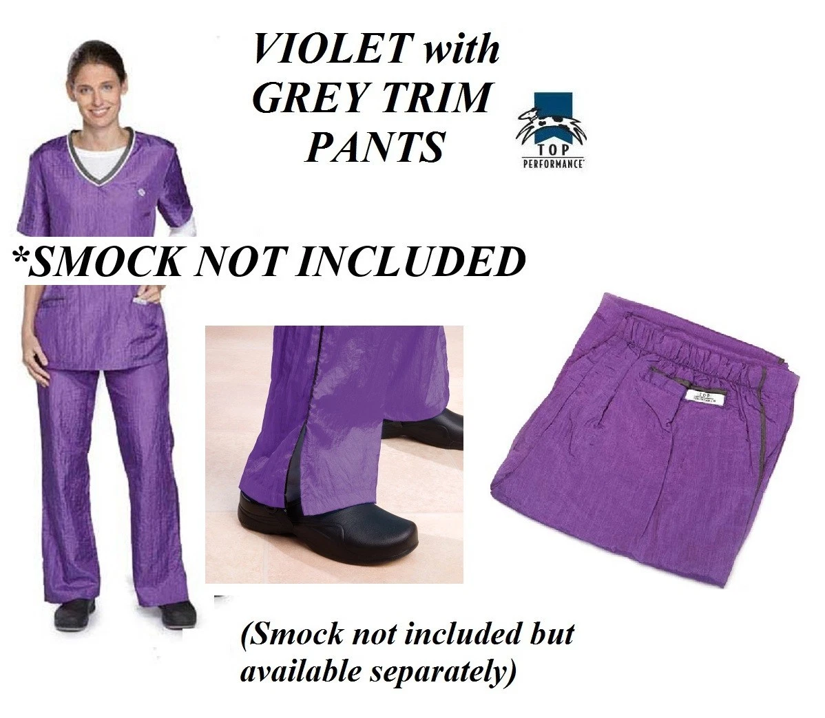 VIOLET/GREY Contrast Trim PANTS Stylist Pet Dog Groomer Hair&Stain Resistant