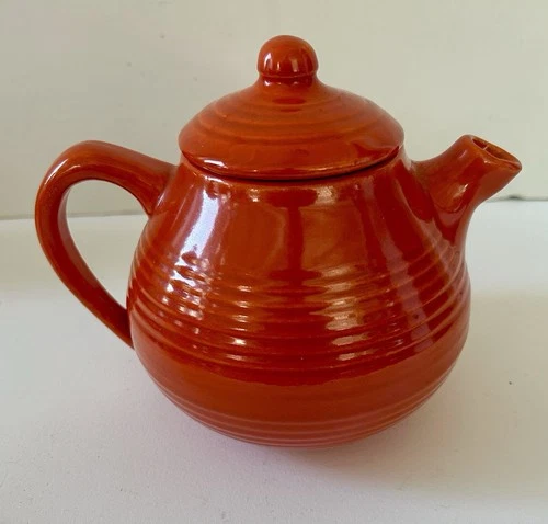 Vintage Bauer Pottery Orange Monterey Snub Nose Teapot With Lid