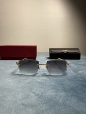 Cartier CT0158S 003YB Rimless Sunglasses Gold Blue Gradient Lens w/Case