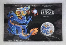2024 Lunar Year of the Dragon 1oz BLUE Silver $1 Coin PERTH STAMP AND COIN SHOW