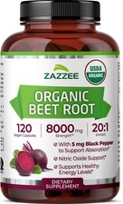 Zazzee USDA Organic Beet Root 8000 mg Strength 20:1 Extract, 120 Vegan Quick Rel