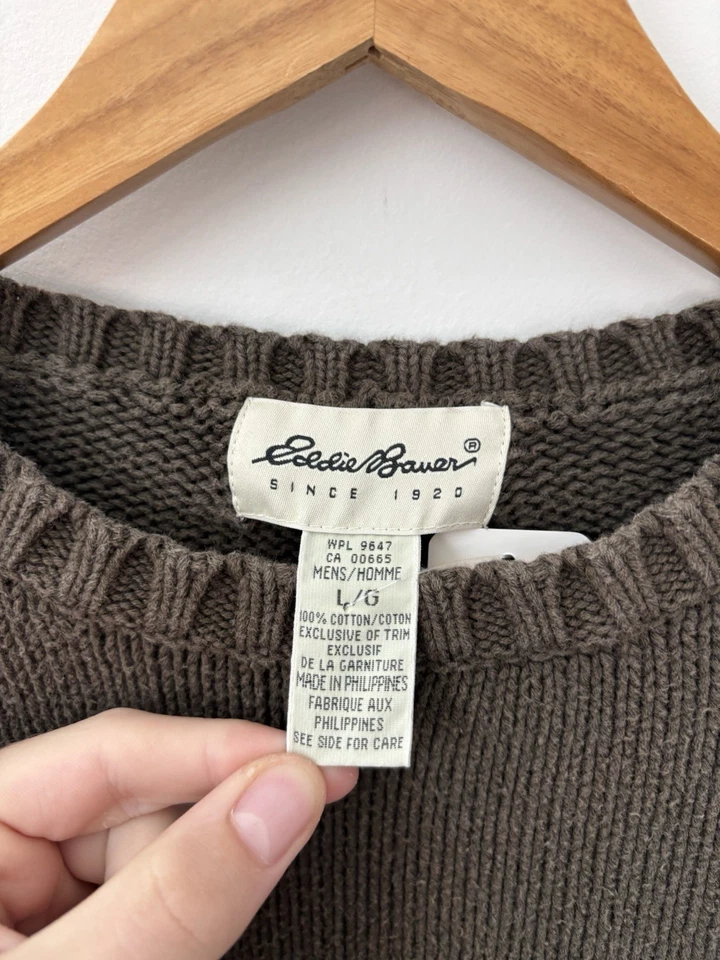 Vintage Eddie Bauer Sweater Mens Large Brown 90s Crewneck Pullover - Image 3 of 3
