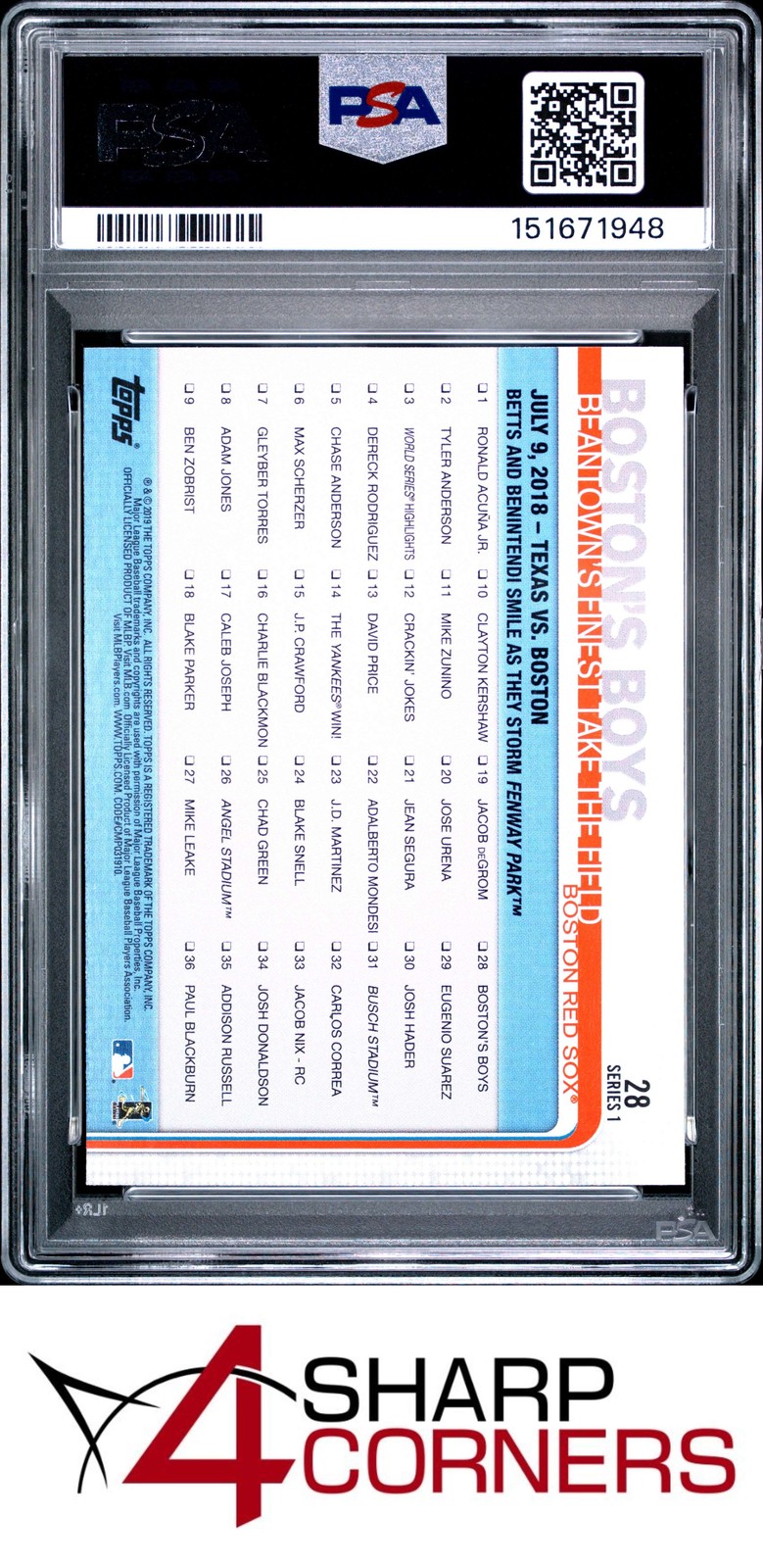 2019 TOPPS #28 MOOKIE BETTS RED SOX PSA 10 view 2