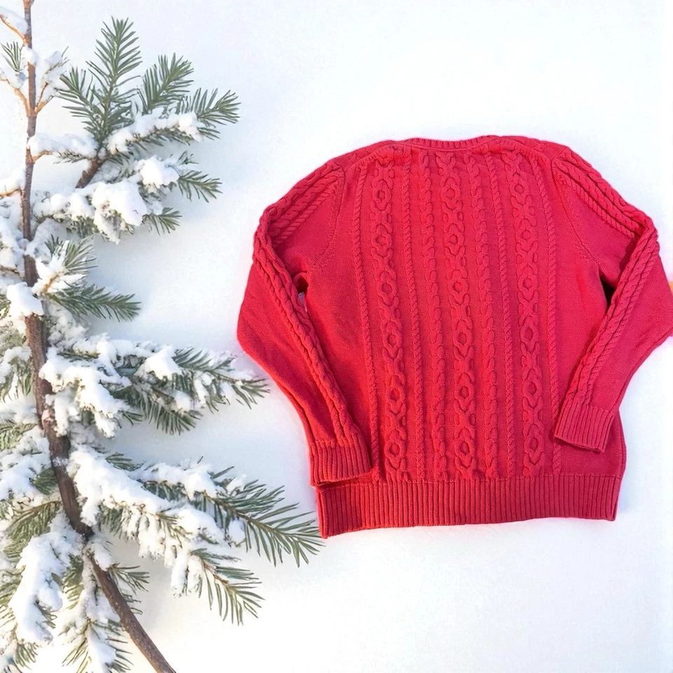 L.L. Bean Women's Pink Cable Knit Sweater Size XL Reg 100% Cotton - Image 2 of 4