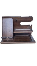 TESLYAR Wood Phone Docking Station Key Holder Wallet Stand Watch Dark Brown