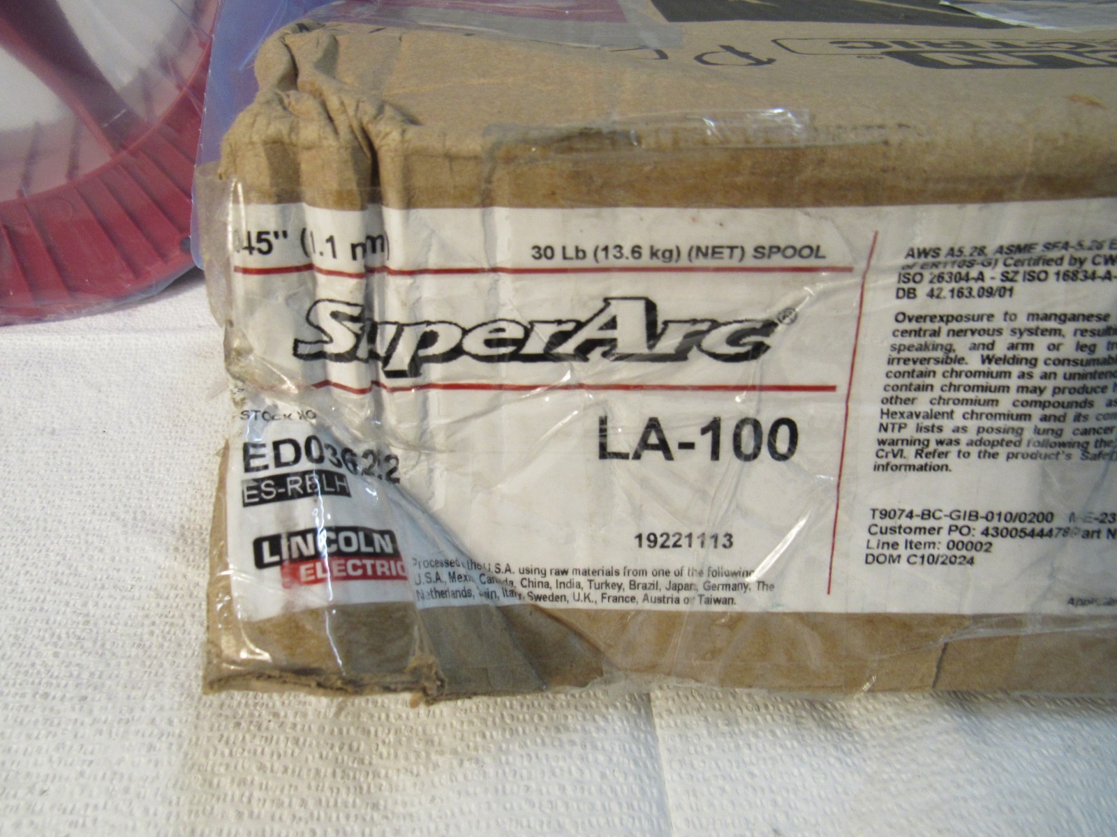 Lincoln Electric SuperArc 30lb Spool MIG Wire LA-100 ED036222 0.045" 1.1MM