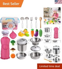 23-Piece Kids Pretend Play Kitchen Set with Chef Hat Stainless Steel Cookware