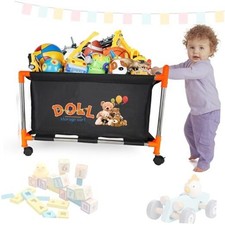Toy box for boys and girls, children's storage box with wheels, plush toy