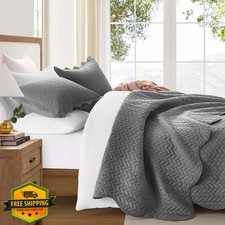 IR Imperial Rooms Queen Quilt Bedding Set 3pc, 90x96" Grey Microfiber