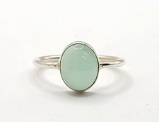 Aqua Chalcedony 7x11mm Oval Gemstone Sterling Silver Ring
