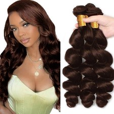  4 Brown Bundles Human Hair Loose Deep Wave Bundles Human Hair 28 30 32 Inch ...