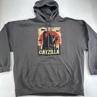 Catzilla Hoodie Men s 2XL Red Moon Funny Cat Lovers Pet Lovers Funny Cute Gag