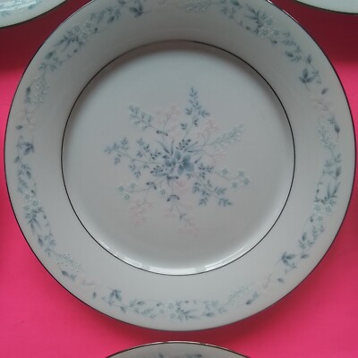 NORITAKE CAROLYN CONTEMPORARY, VTG, DINNER PLATES, BLUE & PINK 6 PCS. EXCELLENT!