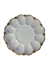 Vintage Fire King White Milk Glass Egg Plate 12 Slot Deviled Egg Tray Platter