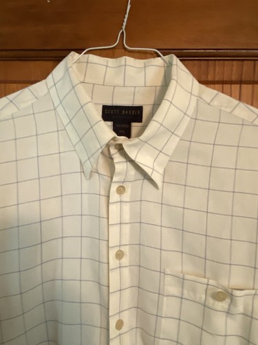 Camicia elegante uomo Scott Barber taglia XXL panna a quadri manica lunga abbottonata - Foto 2 di 6